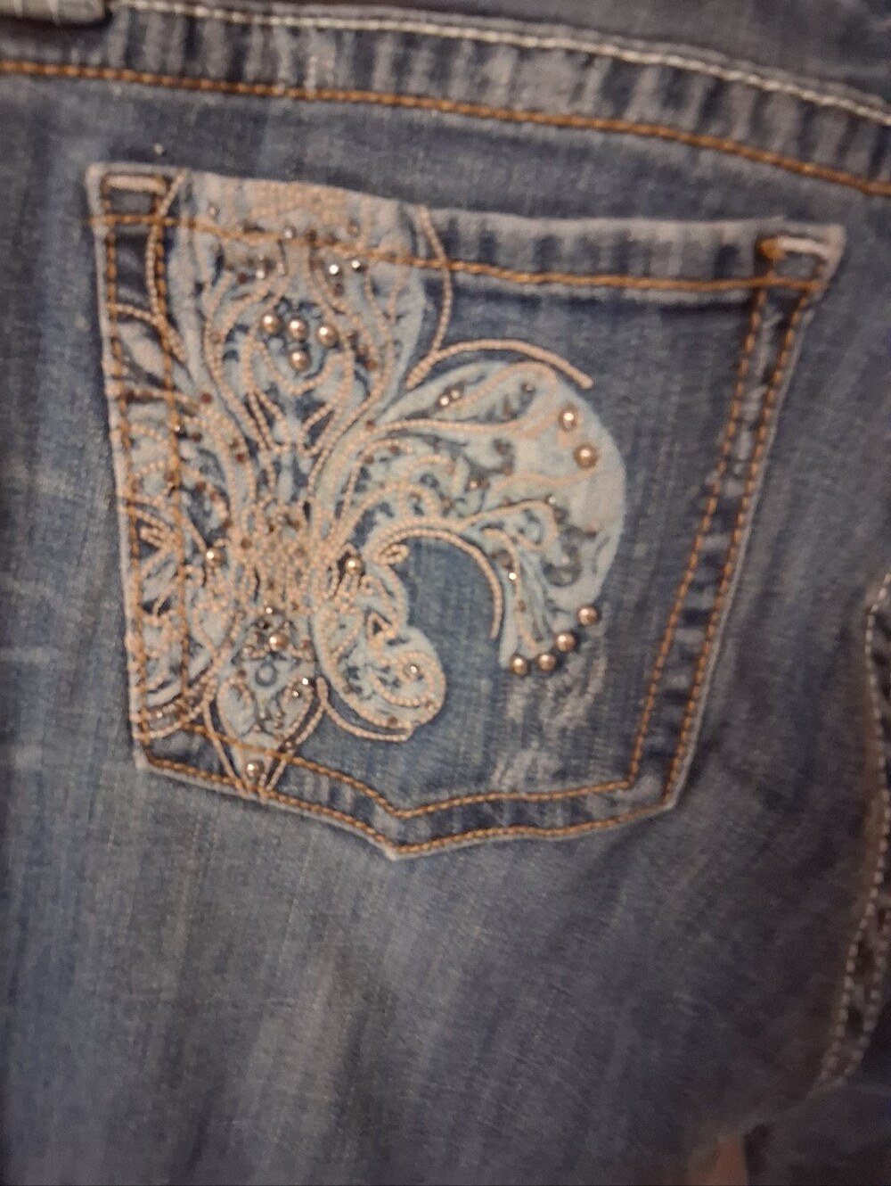 Miss Me Fleur de Lis Jeans size 31 JP5005 Boot Denim Rhinestone